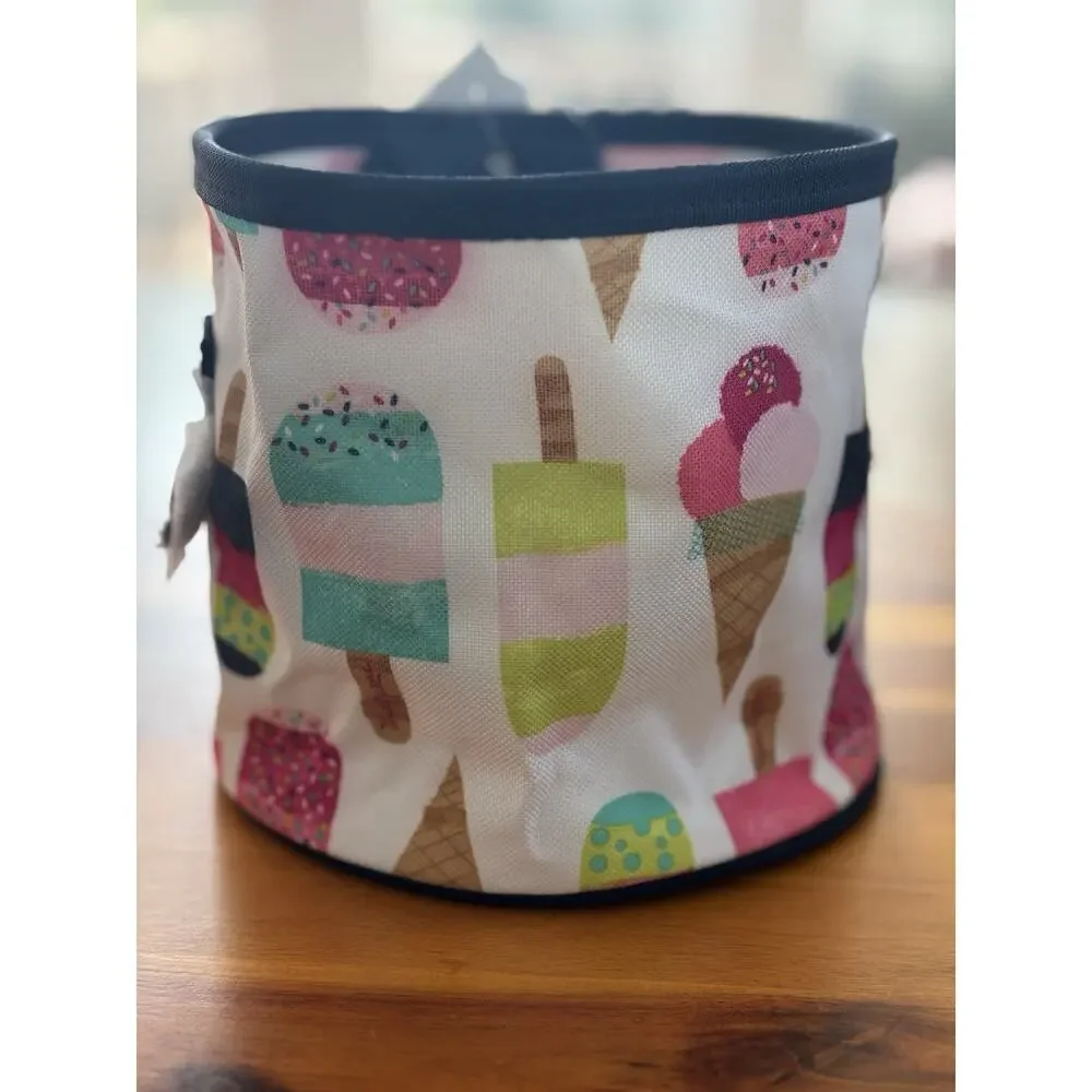 New Thirty-One Oh-Snap Bin Round Ice Cream Print Storage Bin w/ Handles, Hanging
